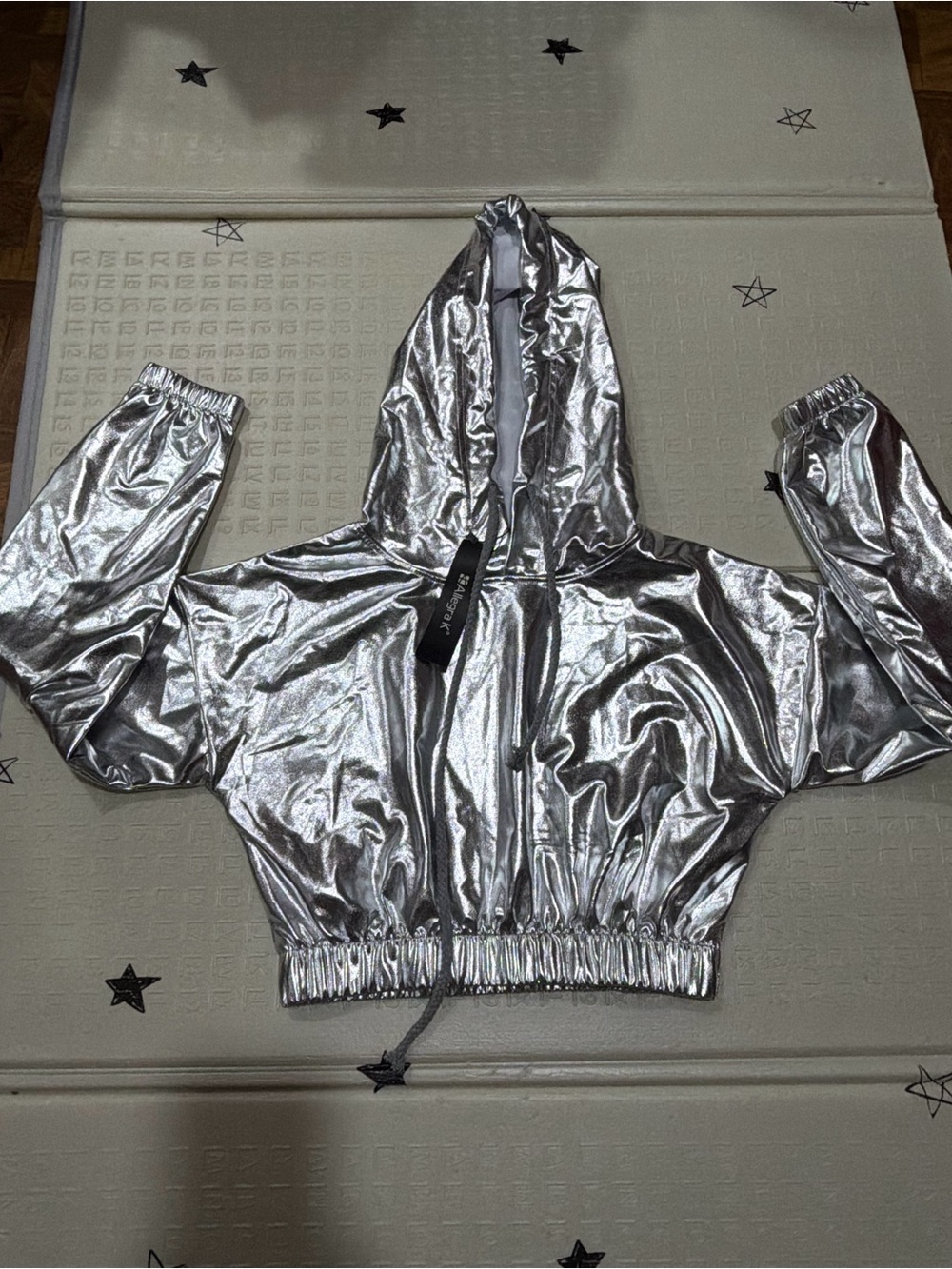 Allegra K Shiny Silver Hooded Cropped Jacket for Kids